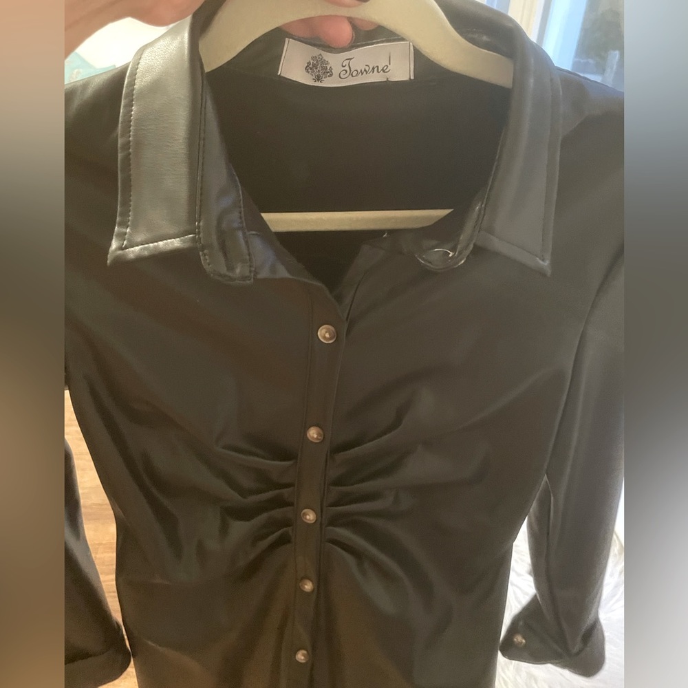 Pleather soft shirt dress with gather in center
